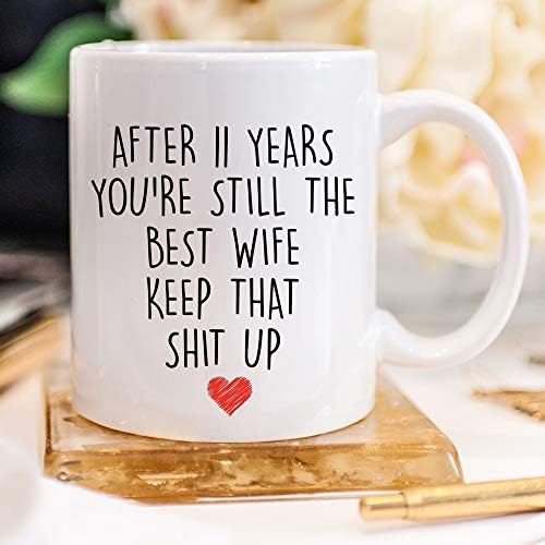 יוניק מעצבת עבורה ספל קפה ליום השנה ה-11, 11 אונקיות, גביע יום הנישואין ה-11 לאישה, אחת עשרה שנים, שנה
