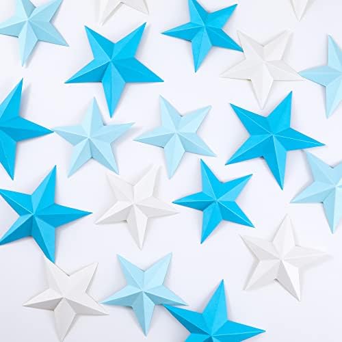 טנשון 24 יחידות תלת מימד נייר קיר קיר קיר כחול לבן כחול כחול נייר נייר כוכב כוכב מלאכת אמנות נשלפת מדבקות