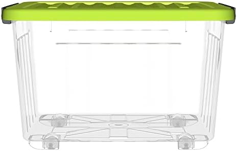 Cetomo 35L*4 קופסת אחסון מפלסטיק, שקוף, תיבת תיק, מיכל מארגן עם מכסה ירוק עמיד ואבזמי תפס מאובטחים,