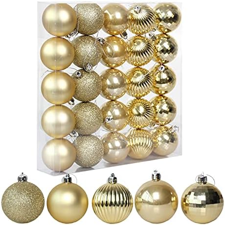 קישוטי כדור חג המולד, 25 קישוט עץ חג המולד כדורים תלויים, קישוטים לחג המולד, קישוטים למסיבות, 5 סוגים של כדורים