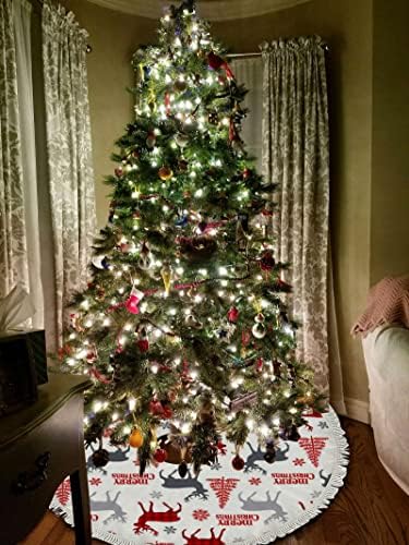 חצאית עץ חג המולד גדולה צבי פתיתי שלג משובצות באפלו משובצות חצאית עץ 48 אינץ