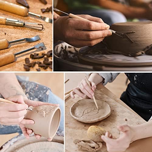 סט של 30 חימר פיסול כלי עץ ידית קדרות גילוף כלי ערכת עם קרינג תיק,סינר ושרוולים עבור חרס דוגמנות,