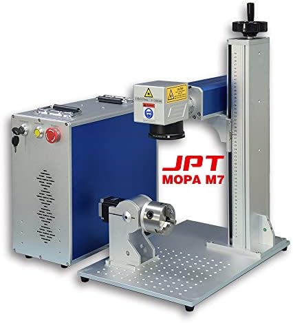 JPT MOPA M7 סיבים לייזר חרט לייזר מכונת סימון לייזר סמן 30W, 175 × 175 ממ עם ציר סיבוב 80 ממ