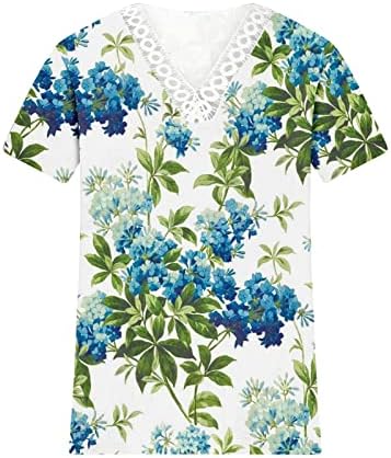 2023 נשים V צוואר תחרה צמרות צמרות חולצת טשטורה פרחונית מודפסת רופפת כושר חולצה מזדמנת חולצה אלגנטית