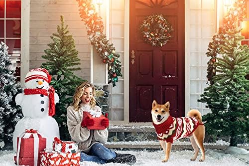 COOSHOU 2 PCS סוודר כלבים לחג המולד תחפושת חתול סריגים בגדים חג המולד כחול חג המולד סוודרים אדומים