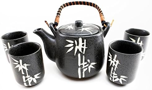 6 במבוק שחור קרמיקה יפנית קרמיקה טטסובין קומקום וכוסות תה עם ערכת תה של ידית ראטאן