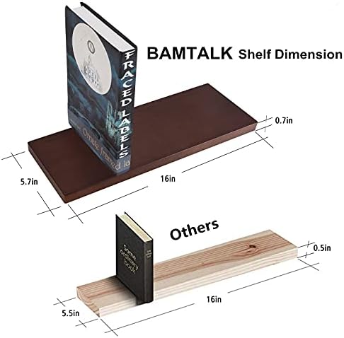 מדפים צפים של Bamtalk קיר רכוב, במבוק טבעי מדפי קיר קטנים בגודל 16 אינץ