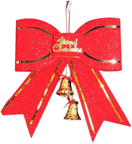 קישוט עץ חג המולד עניבת פרפר אדומה בגדול 13 סמ עם חלון חתול זכוכית תליון פעמון תלוי