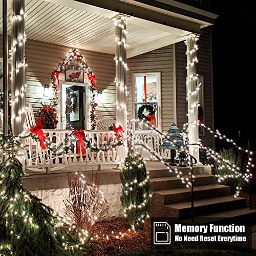 108 רגל חג המולד אורות מחרוזת חיצוניים, 300 אורות מחרוזת לבנים לד עם שלט רחוק, 8 מצבי תאורה אורות