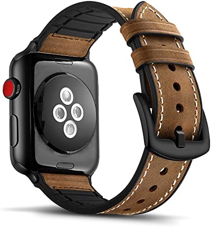 Tasikar תואם לפס שעון Apple 49 ממ 45 ממ 44 ממ 42 ממ עור אמיתי עם עיצוב היברידי סיליקון תואם רצועה נוחה