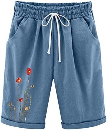 מכנסיים קצרים ברמודה לנשים באורך הברך קיץ מכנסיים קצרים בצבע טהור טהור עם כיסים מכנסיים קצרים ארוכים