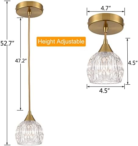 אורות תליון זהב טנגיינטס 3 אריזת גוון זכוכית מיני גוון אורות תלייה מודרניים לחדר שינה של אי מטבח