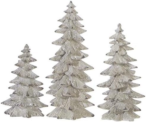 סט RAZ של 3 עצי חג מולד נוצצים לבנים עתיקים- 6.25 אינץ 'עד 9.5 אינץ'