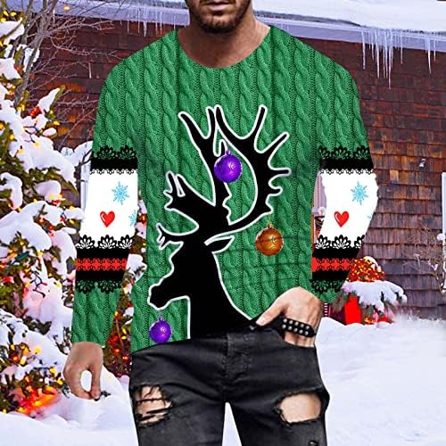 חולצות טריקו לחג המולד של XXBR לגברים, חייל שרוול ארוך 3D מצחיק חג המולד מצחיק הדפס קרב-צוואת