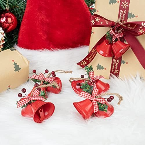 6 יחידות קישוטי פעמוני ג'ינגל לחג המולד, קישוטי מלאכה אדומים, קישוטי עץ חג המולד, קישוטי עץ חג