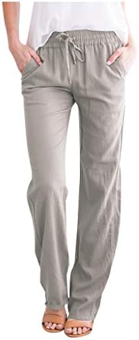 נשים של פשתן מכנסיים קיץ ישר רחב רגל מכנסיים שרוך גבוהה מותן מכנסיים כושר רופף קומפי פאלאצו מכנסיים