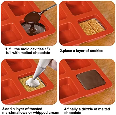 קדייה 2 יחידות 4 חלל שוקולד מכוסה עוגיות תבניות עבור סמורס, כיכר סיליקון עובש עבור סמורס, גרהם