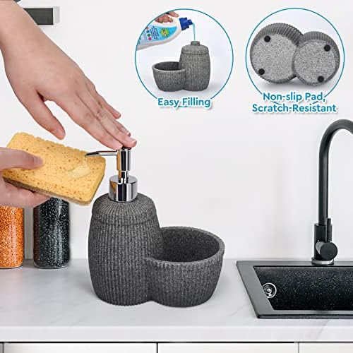 מתקן סבון עם מחזיק ספוג, מתקן סבון יד ונוזל כלים ומחזיק ספוג 2 ב 1 מארגן כיור משטח לכיור מטבח וחדר אמבטיה,