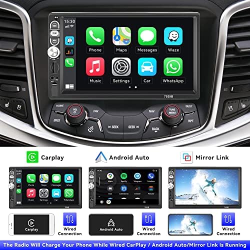 סטריאו לרכב מסך מגע יחיד עם Apple CarPlay ו- Android Auto, רדיו רכב 7 אינץ
