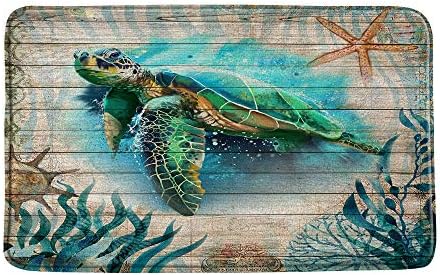 ים צב אמבטיה מחצלת עץ חוף נושא ימי כחול אוקיינוס אצות דקור ימי בעלי החיים כוכב ים בציר בצבעי מים מיקרופייבר