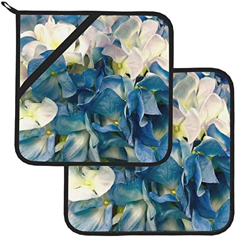 הידראנגאה כחול פרח פרח פריחת פריחת צמח צמח למטבחים ערכות מטבח עמידות בחום 2 מחצלת חום 8 × 8 אינץ 'לבישול ואפייה