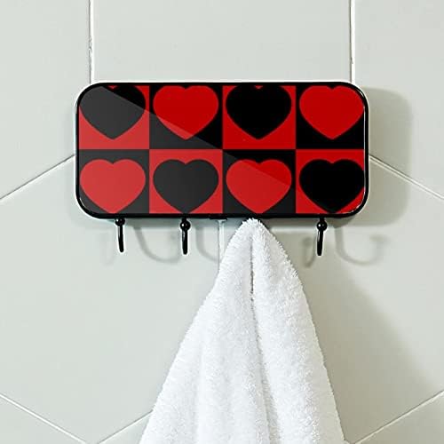 אדום שחור שחור לב לב פסיפס מרובע מרובע מעיל קיר קיר קיר, מתלה מעיל כניסה עם 4 חיבור לעיל מעיל גלימות ארנקי חדר