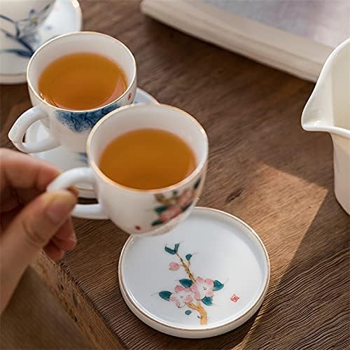 קרמיקה קרמיקה מצוירת כוס תה אמן לוטוס עם ידית חרסינה לבנה כוס תה פשוט ספל סיני ספל משרדי משרד כלי