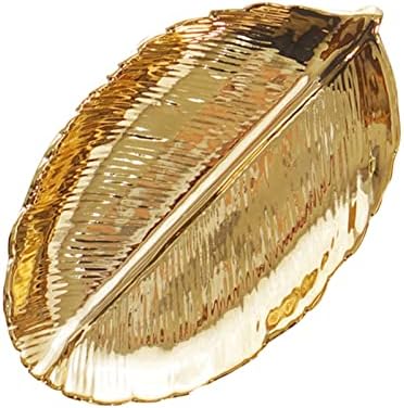 Sobeikre קטן מגש עלים מוזהב קרמיקה דקורטיבית תלת -תלת -טבעת צלחת צלחת זהב קערת תכשיטים קערה