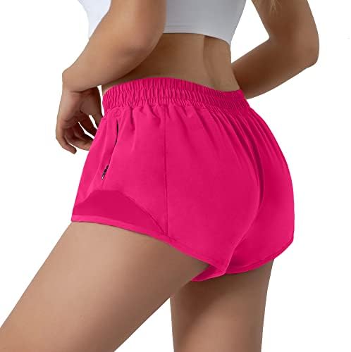 Aurefin מכנסיים קצרים לנשים, מכנסיים קצרים ספורט יבש מהיר של מכנסי כושר פעילים במשקל קלים עם כיס רוכסן