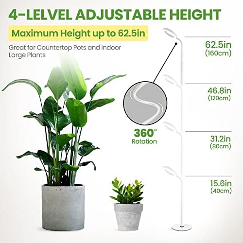 צמחי אור לצמח מקורה, ספקטרום מלא LED הילה אורות גידול עם מעמד, גובה 63 אינץ 'מתכוונן לצמחים קטנים