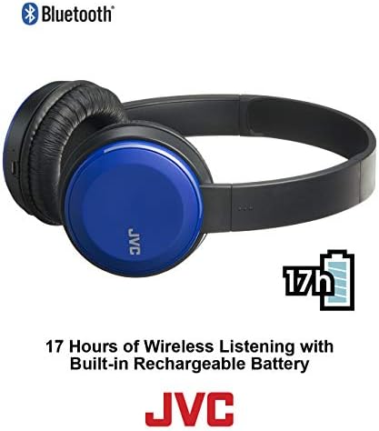 JVC אלחוטי קל משקל שטוח מתקפל באוזן Bluetooth אלחוטית עם מיקרופון, כחול