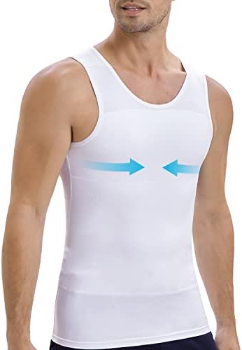 LGTFY Mens Gynecomastia חולצות דחיסה, גופיית מעצב גוף הרזיה, גופיית בקרת בטן - שינוי שניות