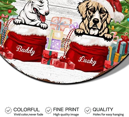 שלט זר משאית אדומה שם כלב בהתאמה אישית שם חגים שמח גרגר עץ עגול מתכת עגול פח דלת חג המולד תפאורה
