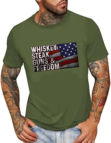 חולצות טריקו של שרוול קצר של HDDK Mens Patriotic, דגל רטרו אמריקה הדפסת צוואר צוואר צוואר רופף אופנה