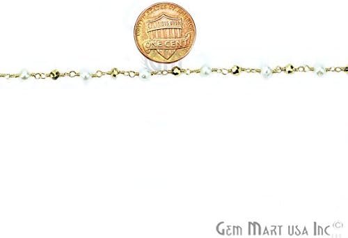 פיריט זהב 1 רגל עם פנינה, חרוזים 3-3. 5 מ מ שרשרת מחרוזת עטופה חוט מצופה זהב 24 קראט-30007