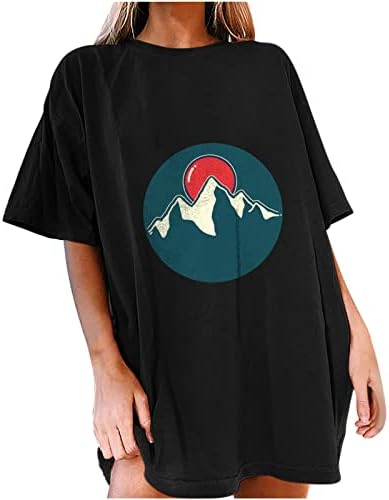 חולצות טיר שרוול קצר של נשים קז'ן נשים הקיץ הרים הדפס גרפי דפסה כתף חולצה רופפת חולצה