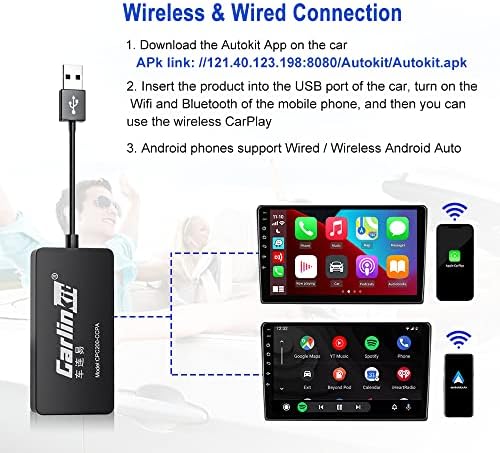 Carlinkit Wireless Carplay מתאם, רק רדיו לרכב אנדרואיד, למסך רכב עם מערכת אנדרואיד 4.4.2 ומעלה, יש להתקין