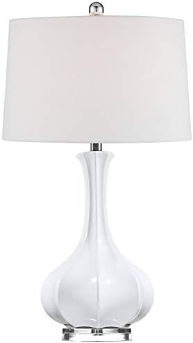 עיצוב יורו של Possini AURION מנורת שולחן מודרנית 27 3/4 גובה לבן מחורץ קרמיקה דלעת בד תוף עיצוב