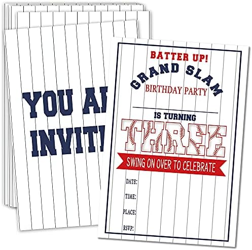 ukebobo 3 הזמנות למסיבת יום הולדת 3 עם מעטפות-הזמנות למסיבת בייסבול, קישוטים למסיבות בייסבול-20 קלפים עם מעטפות