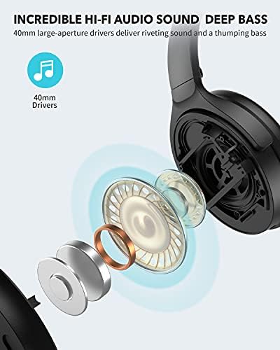 Hroeenoi אוזניות ביטול רעש פעיל, אוזניות Bluetooth עם זמן משחק של 40 שעות, Hi-Res Audio, התחברו