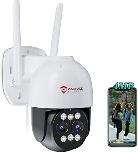 Anpviz 2K מצלמת אבטחה חיצונית, 4MP מצלמת IP WiFi WiFi לאבטחה ביתית, מעקב אחר זום אוטומטי, PAN/TILT 5X מצלמת