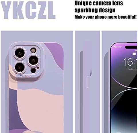Ykczl תואם למארז iPhone 14 Pro, דפוס לב מצויר חמוד של עדשת מצלמה מלאה מגן על טלפון רך אטום הלם רך לנשים בנות-סגול