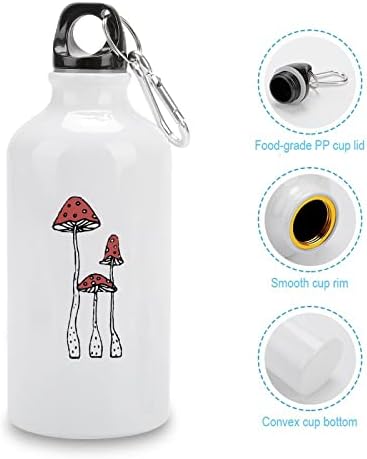 פטריות מצוירות בקבוק מים ספורט אלומיניום מצחיק עם מכסה ומחזיק מפתחות לנסיעות בקמפינג אופניים