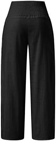 מכנסי פלאצו פשתו של נשים מותניים גבוהות רגל רחבה מכנסי טרקלין נוחים