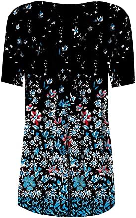קיץ חולצות לנשים 2023 טרנדי מקרית חולצות כפתור צווארון עגול חולצות כושר רופף קצר שרוול טוניקת כדי