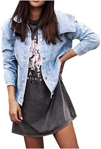 ז'קט ג'ינס אופנה של נשים נערות נוער קלאסיות ז'אן מעיל מעיל מעיל שרוול ארוך כפתור בסיסית חולצות חולצות