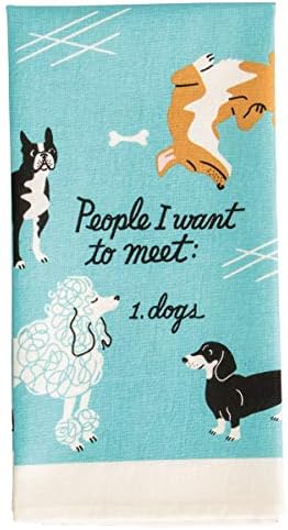 כחול ש מגבת כלים מצחיקה, אנשים שאני רוצה לפגוש: כלבים! כותנה, מודפסים על מסך בצבעים תוססים