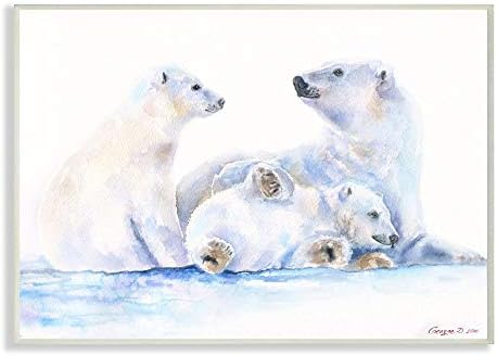 סטופל תעשיות חמוד דוב קוטב משפחה בעלי החיים כחול צבעי מים ציור קיר פלאק, 10 איקס 15, רב צבע