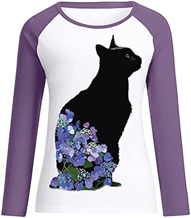 חולצות טריקו לנשים דפוס חתול פרחוני רומנטי