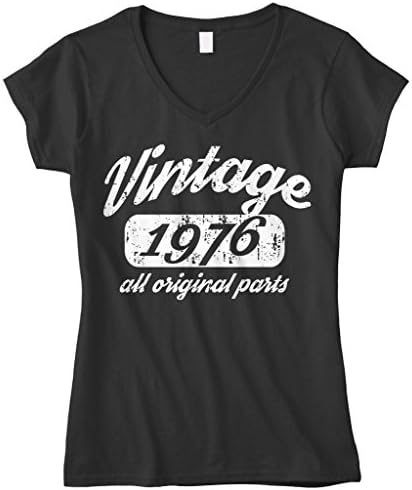 Cybertela לנשים 43 מתנת יום הולדת וינטג '1976 כל החלקים המקוריים המותאמים לחולצת טריקו צווארון V